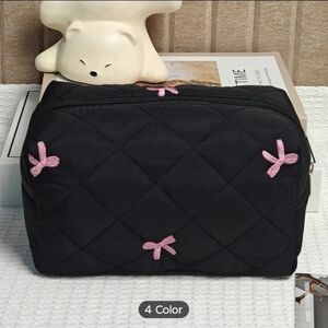 Black Quilted Women's Bag with Pink Accents